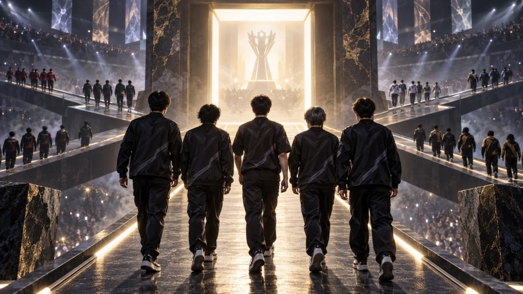 Une équipe esports asiatique aborde un parcours de qualification unique sous les lumières du tournoi