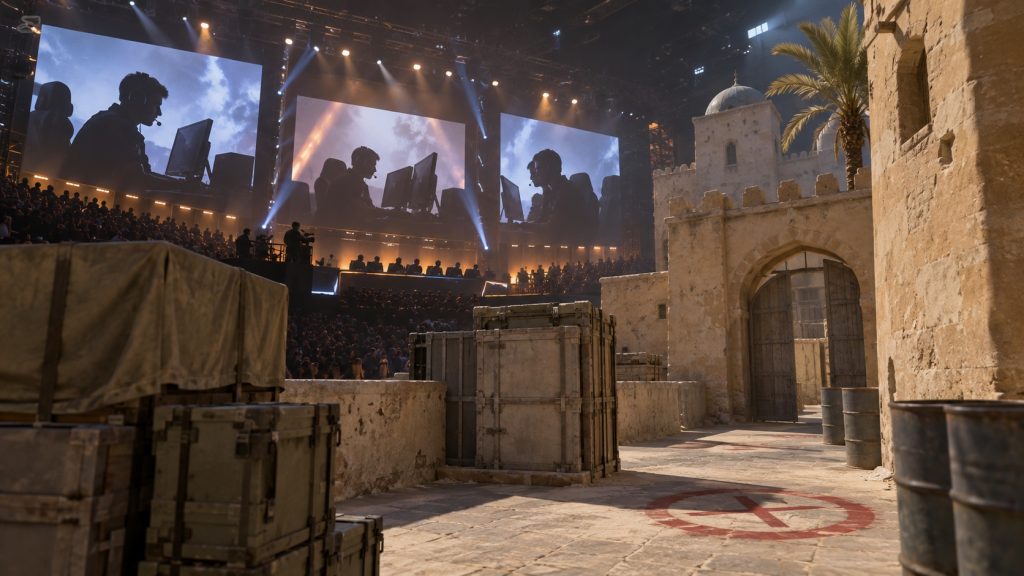 Purple-clad attackers build an early lead on a desert bombsite