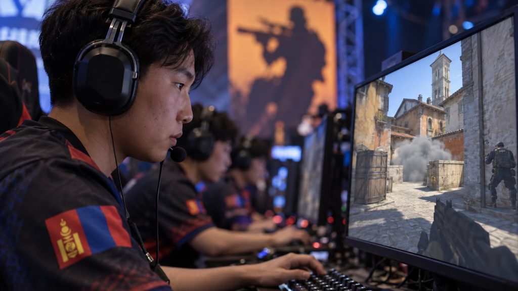 A Counter-Strike team pushes through a bombsite during a decisive map