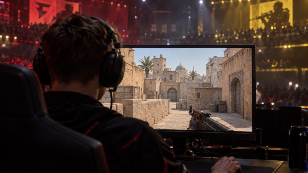 Illustrative desert Counter-Strike map view, not actual match footage