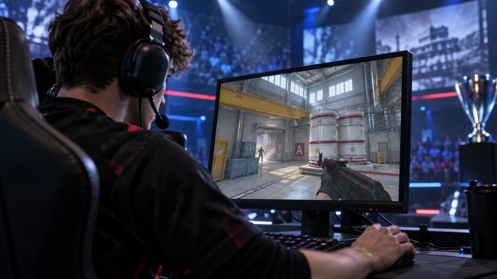 Illustrative industrial Counter-Strike map scene, not actual match footage